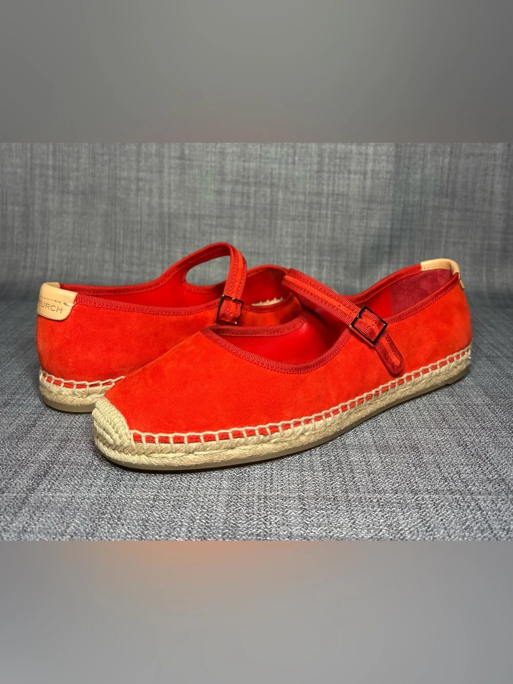 Tory Burch Suede Mary-Jane Espadrille Flats Blazing Red Size 9M